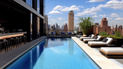 rooftop pool and city view luxury hotel