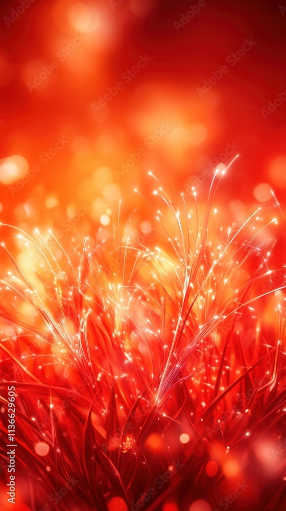 Poster a vibrant, abstract background featuring glowing red hues and luminous particles, creating a warm an