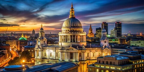 Naklejka premium St Paul's Cathedral Night Photography, London Nightscape, Illuminated Dome, Cityscape, British Landmark