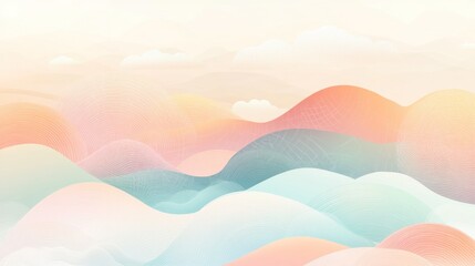 Obraz premium Soft Pastel Gradient an aesthetic background with a smooth gradient blending pastel peach, lavender, and sky blue tones, incorporating faint geometric patterns for added texture