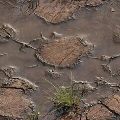 tillable mud water and grass texture, seamless