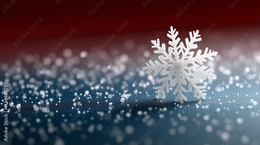 Poster snowflake on winter background with blurred snowflakes and bokeh effect for seasonal themes