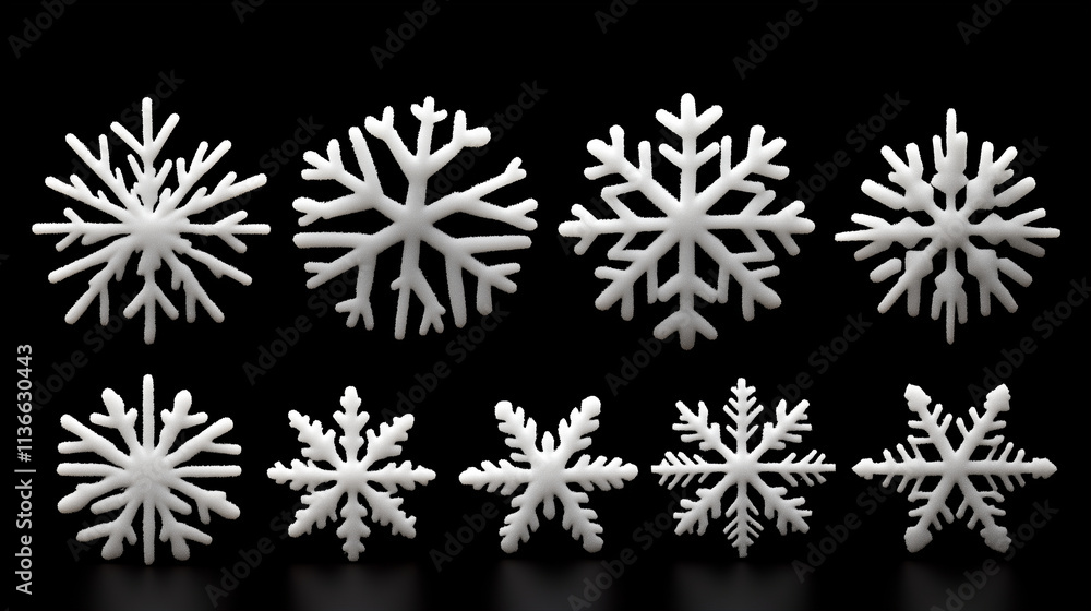 Poster snowflakes graphic collection showcasing various unique snowflake patterns and designs