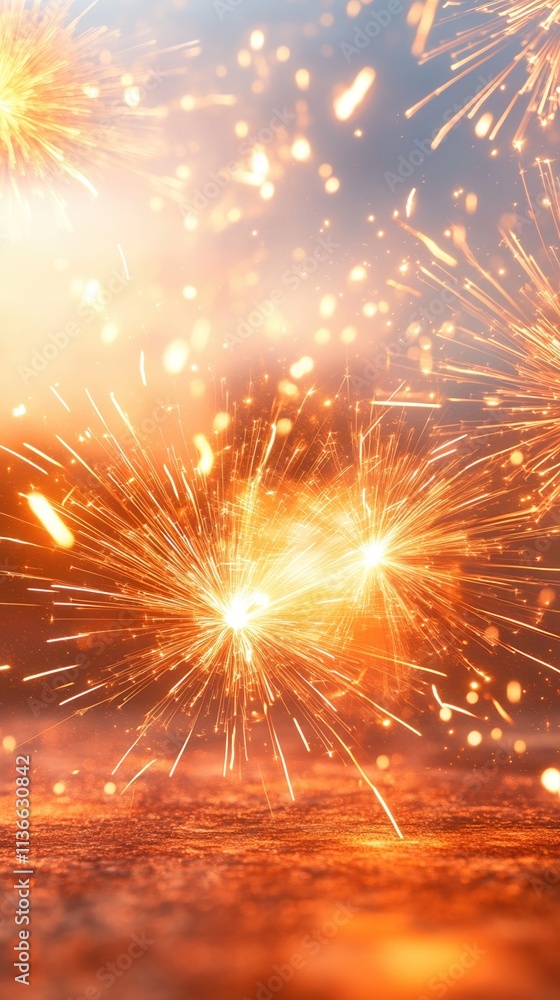Poster a vibrant display of sparks and light, creating a dynamic atmosphere filled with energy and warmth.