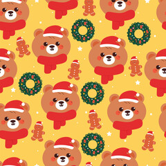 seamless pattern cartoon bear with christmas stuff. cute christmas wallpaper for fabric print, gift wrap paper