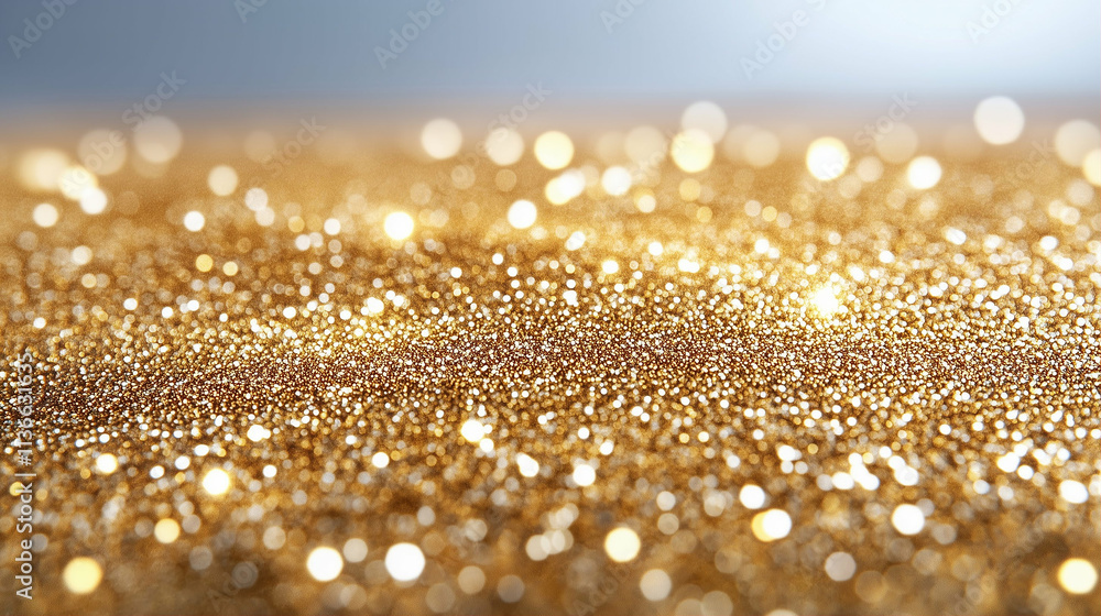 Poster glittering gold glitter on shiny background creating sparkling texture and festive atmosphere
