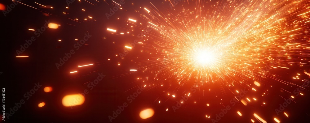 Poster a vibrant explosion of sparks and light radiates from a central point, creating a dynamic, energetic