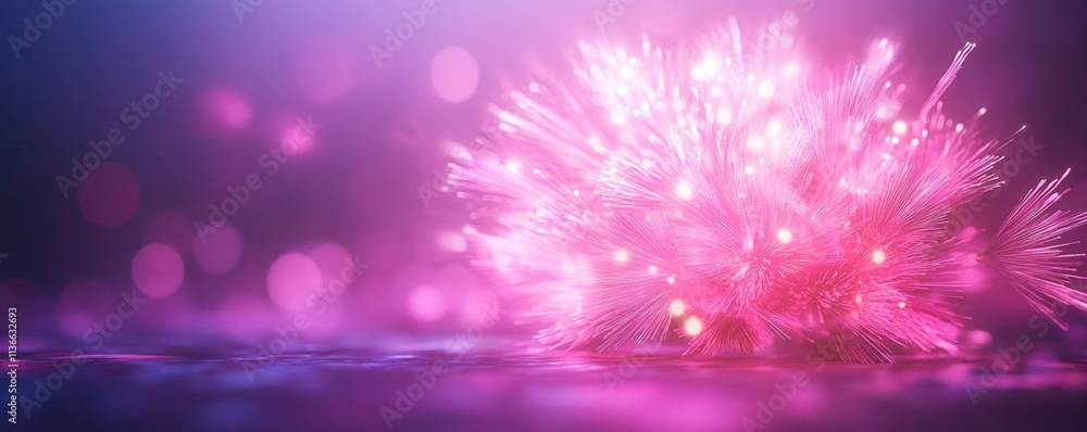 Poster a vibrant, abstract display of pink light bursts against a soft, blurred background, creating a dyna