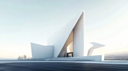 Modern white architectural building exterior.