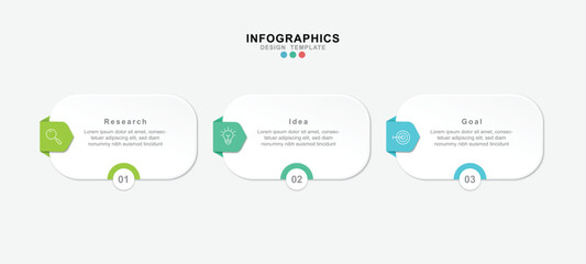 Infographic 3 Step timeline journey, calendar Flat simple infographics design template