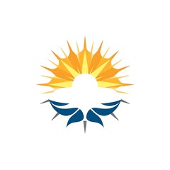 Obraz premium Sunrise Wings: A stylized logo design featuring a sunburst and wings, symbolizing freedom, growth, and a new beginning.