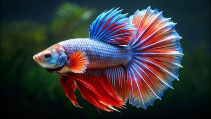 Fototapeta premium Stunning White-Edged Betta Fish, Albimarginata Betta, Aquarium Fish, Betta Splendens Albimarginata, Rare Betta, Aquatic Life, Colorful Betta Fish, Close-up Betta