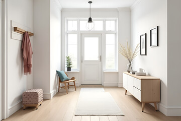 Bright Scandinavian Entryway in Natural Tones for Modern Home Organization
