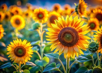 Obraz premium Summer Sunflower Garden: Abstract Seamless Pattern, Botanical Photography, Floral Design, Nature Background
