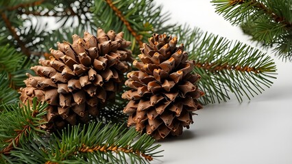 
Cones and pine branch isolated on the white background