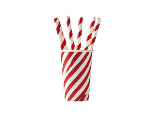 Obraz premium Red and White Striped Cup with Straws on Transparent Background