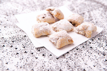 Stollen Bites on bright background. Soft focus. Close up.	