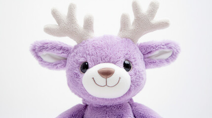 Fototapeta premium A high-definition illustration of a cute plush deer toy, featuring lavender fur with white and silver accents, delicate beige antlers