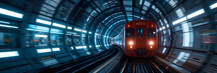 "The train raced into the time-space tunnel, creating a thrilling science fiction atmosphere filled with dynamic energy and futuristic vibes."