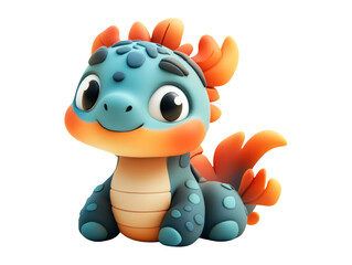Cute Cartoon Dragon Character with Bright Colors on Transparent Background