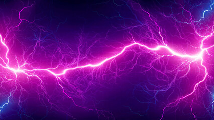 Fototapeta premium Glowing purple lightning and electric energy against a dark blue sky. Perfect for futuristic designs, banners, or wallpapers.