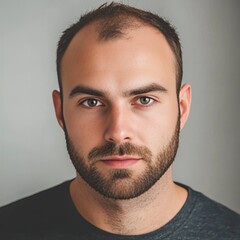 Fototapeta premium Portrait of a man with receding hairline. Concept of baldness, hair loss, hair transplant and hair grafts