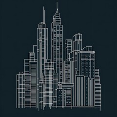 Fototapeta premium Outline of Modern Skyscraper Cityscape in Minimalist Style