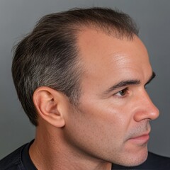 Obraz premium Portrait of a man with receding hairline. Concept of baldness, hair loss, hair transplant and hair grafts