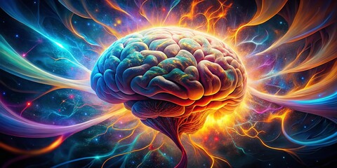 Surreal Brain Portrait, Vibrant Energy, Abstract Art, AI Generated Imagery, Psychedelic Mind