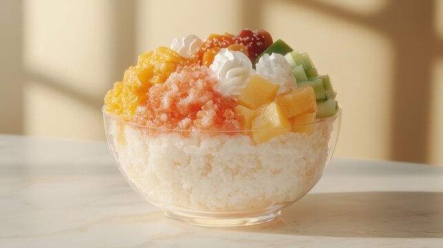 Delicious filipino halohalo dessert flat lay bright indoor setting food colorful and refreshing treat