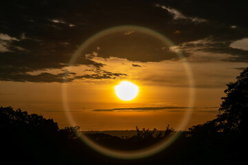 Dramatic sunrise with intense natural orange lights and idyllic dramatic scenery