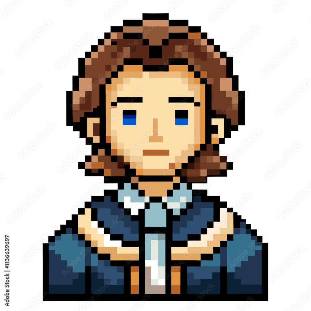Poster retro pixel art character portrait with vintage vibes and nostalgic design