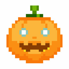 Fototapeta premium Pixel Art Pumpkin with Green Stem and Happy Face in Retro Style