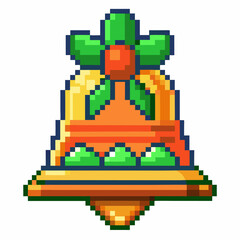 Fototapeta premium Retro Christmas Bell Pixel Art with Festive Greenery and Berries