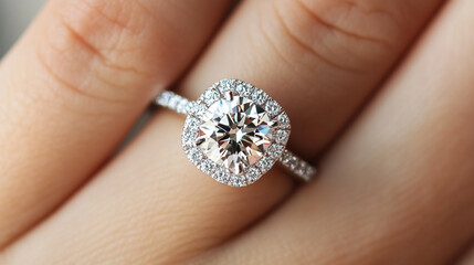 Elegant diamond ring with halo setting showcased on a hand