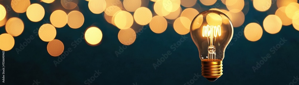 Poster a glowing light bulb hangs against a backdrop of warm bokeh lights, creating a cozy and inviting atm