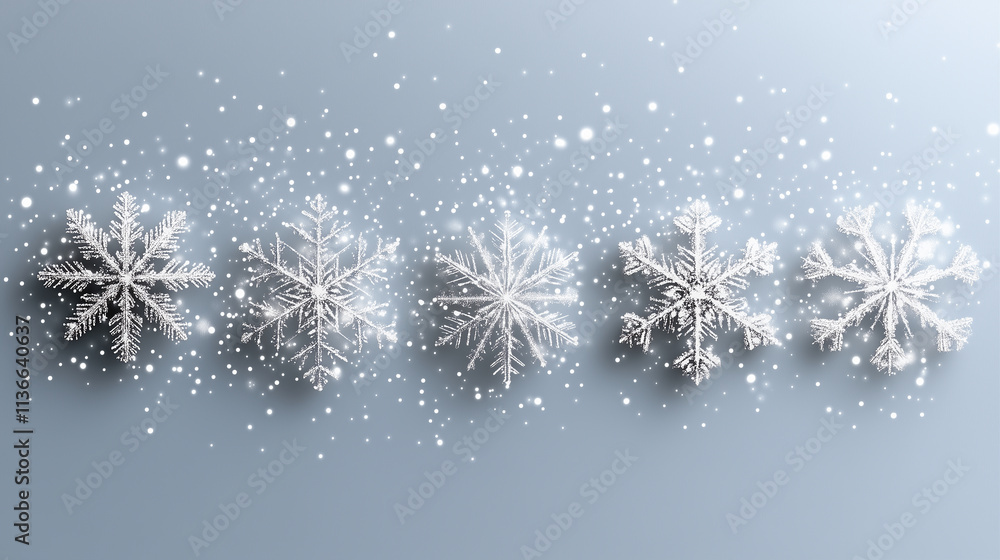 Poster snowflakes in winter with sparkling effects and soft background