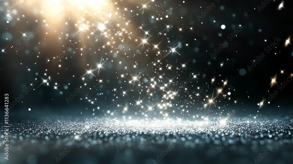 Poster sparkles and sparkling lights create a mesmerizing bokeh effect shining in the dark