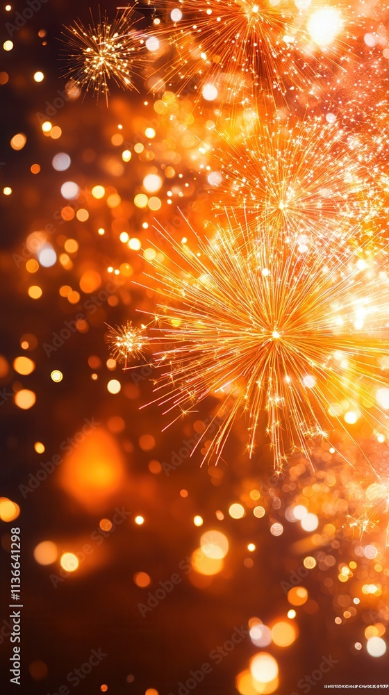 Poster a vibrant display of orange fireworks illuminating the night sky, creating a stunning visual effect 