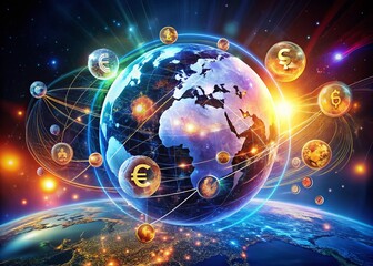 Obraz premium Surreal Global Finance: AI-Powered Digital Money Transfer & Investment Trading