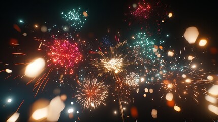 Fototapeta premium Vibrant and Colorful Fireworks Display Lighting Up the Night Sky During a Celebration or Holiday Event