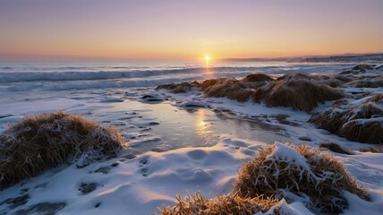 Serene Winter Solitude - Frozen Coastal Sunset