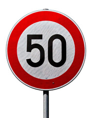 speed limit 50 kmh sign isolated transparent background, 