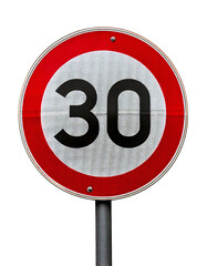 speed limit 30 kmh sign isolated transparent background, germany traffic