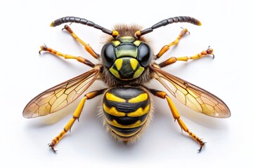 Surreal Top View Common Wasp Vespula Vulgaris European Wasp White Background Macro Photography