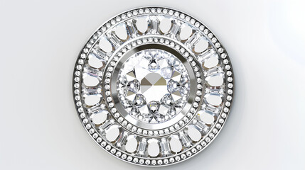 Silver circle with diamonds on white background