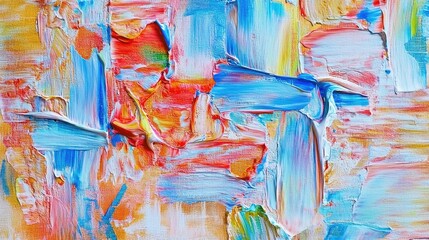 Abstract Blue and Red Painting, Oil on Canvas with Palette Knife Texture, Abstract Expressionist Art Style, Textured Paint Brush Strokes, Close-Up of Vibrant Cityscape Background