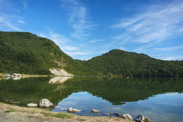 鳴子温泉の観光名所 潟沼の風景 Naruko Onsen tourist attraction katanuma scenery