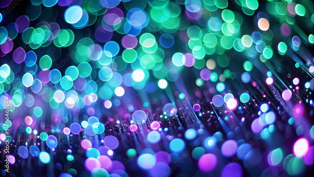 Poster techno smooth lights in purple, blue, and green with bokeh effect for a dark-oriented atmosphere, id