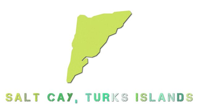 Salt Cay, Turks Islands map with paper regions. Animated island map growing from regions and title letters falling down. Astonishing 4K animation.